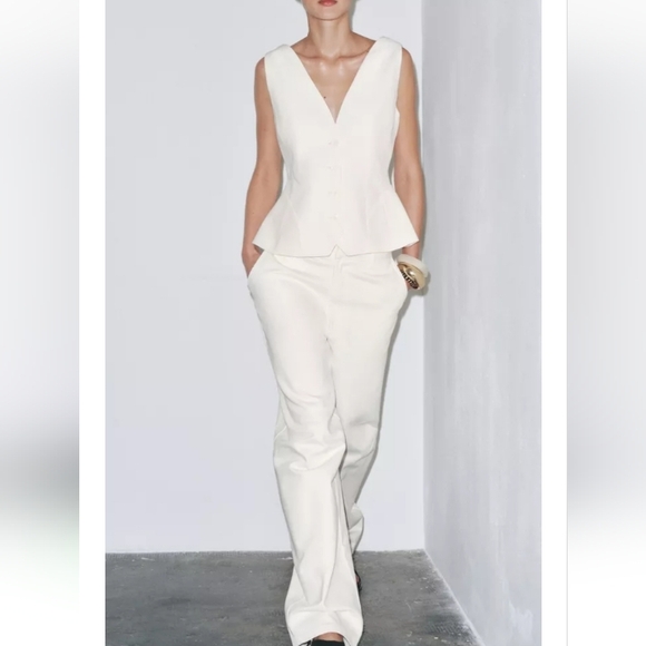 Zara Zw Collection Linen Blend Ecru Buttoned Volume Vest Sz-L - Picture 6 of 10